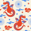 Seamless pattern with cute funny dragons.	
