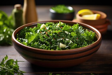 Sticker - organic green salad served in a ceramic bowl