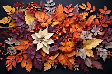 Poster - an arrangement of fall leaves glued on paper