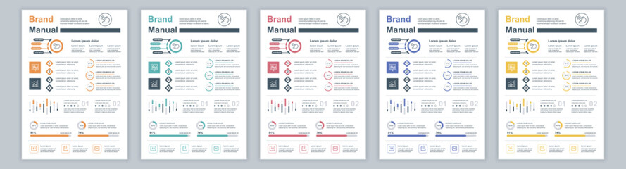Poster - DIN A3 business brand manual templates set. Company identity brochure page with infographic financial data. Marketing research, and commercial offer. Vector layout design for poster, cover, brochure