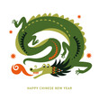 Chinese New Year. Year of the Dragon. Cute friendly smiling Dragon
