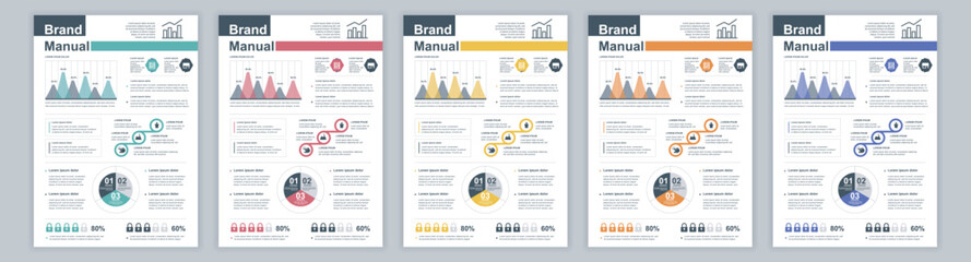 Poster - DIN A3 business brand manual templates set. Company identity brochure page with infographic financial data. Marketing research, and commercial offer. Vector layout design for poster, cover, brochure