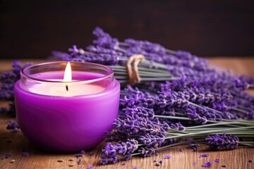 Wall Mural - bowl of lavender buds next to a purple candle