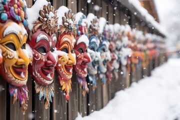 Wall Mural - traditional wooden masks in the snow
