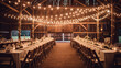 Concept Romantic Rustic Barn Wedding with String Light and Wood Beams