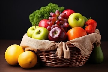 Poster - raw organic fruits in a wicker basket