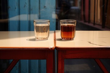 Canvas Print - two coffee cups side by side on a cafe table