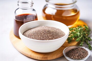 Poster - a bowl holding chia seeds next to a mixture of chia seed water