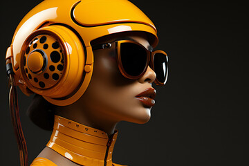 Wall Mural - women with shades helmet yellow fashion futuristic style