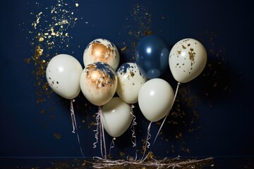 Wall Mural - white and gold festive balloons against a midnight blue background