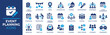 © Icons-Studio - Event planning icon set. Containing decorations, venue, event planner, registration, entertainment, catering and invitations symbol. Solid icons collection. Vector illustration.