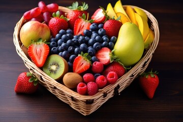 Sticker - heart-shaped basket filled with fresh fruits