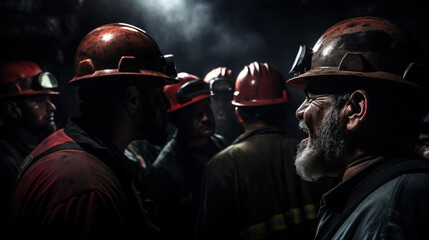 Canvas Print - The engineer talking with group labor in the mine tunnel