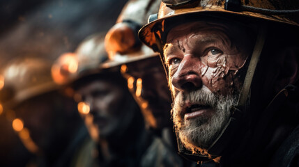 Close-up workers at work in the mine