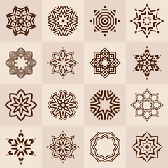 Wall Mural - seamless vector pattern with geometric circular ornaments isolated on square tiles. symmetric geomet