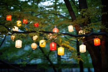 Wall Mural - lanterns hung on a tree branch