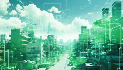 Wall Mural - Futuristic green city future cybernetic concept