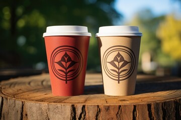 Canvas Print - two recyclable coffee cups with the same logo