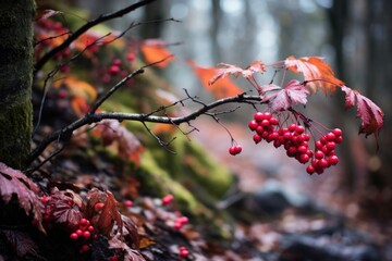 Wall Mural - close-up of wild berries in a forest in autumn