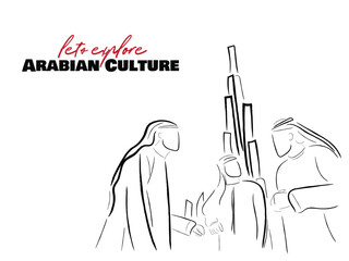 Wall Mural - Explore arab culture. line art vector of arab business people. Arabian culture line art.