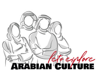 Wall Mural - line art vector of arab business people. Arabian culture line art. explore arabian culture vector line art