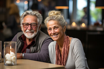 Close up portrait of two happy old people