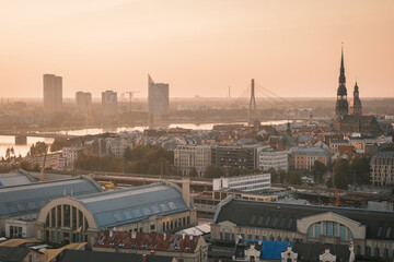 Poster - Sunset view from the Latvian Academy of Sciences Observation deck in Riga, Latvia