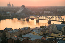 Sunset View From The Latvian Academy Of Sciences Observation Deck In Riga, Latvia