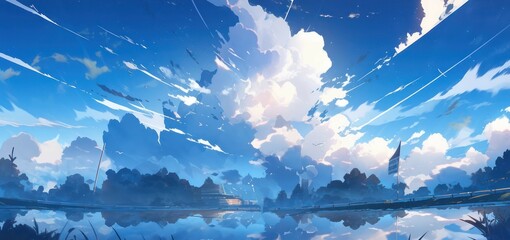 Wall Mural - Beautiful sky with clouds in digital art painting style 