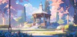 © SaraY Studio - Beautiful garden view in digital art painting illustration style