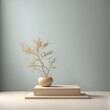© Amlumoss - Minimalist podium with tree branch background.