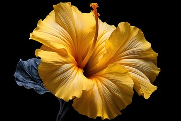 Sticker - yellow hibiscus flower isolated on a black background