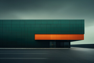 Wall Mural - Dark green and orange style modern minimalist style cube shape building exterior