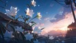 Flower blooming in the night in digital art painting illustration concept style 