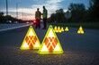 reflective traffic triangles on roadside