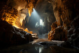 Fototapeta Natura - Cave stunning stalactites and underground rivers