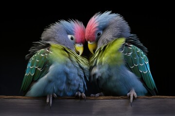 Canvas Print - two budgies preening each others feathers