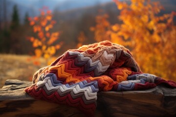 Sticker - a partially knitted blanket in fall colors