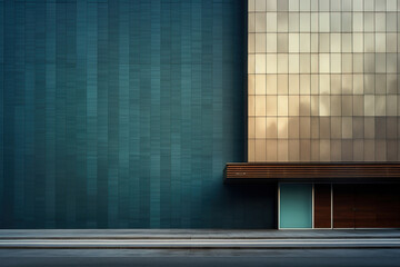 Wall Mural - Dark blue and square steel wall modern style building exterior