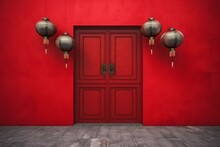China Red Door Culture. Asian Ornament. Generate Ai