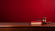 Red legal book and gavel on table with room for texture