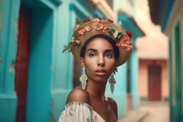 Cuban woman fashion street. Smoke face. Generate Ai