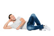 © Photocreo Bednarek - Casual young man lying relaxed and smiling isolated and cut out on transparent white background.