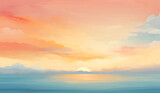 Fototapeta Zachód słońca - An enchanting gradient that transitions from warm, soft oranges and yellows at the horizon to soothing pastel blues high above that captures the serene beauty of a tranquil sunset or sunrise