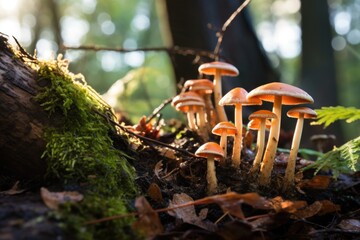 Poster - mushrooms sprouting from a fertile tree trunk