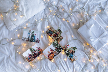 Wall Mural - Photos of children against Christmas lights background