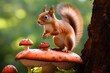 squirrel standing on mushroom photography style Made with Generative AI