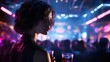 A woman holding a drink at a nightclub, AI