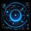 © itchaznong - Abstract technology hud interface hologram elements neon lights, circle percent vitality innovation on hi tech future design. Generative AI