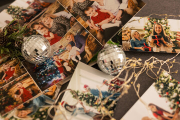 Wall Mural - Photos of children against Christmas lights background.